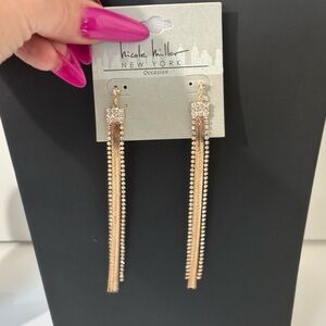 Nicole Miller long new gold tone rhinestone dangle earrings